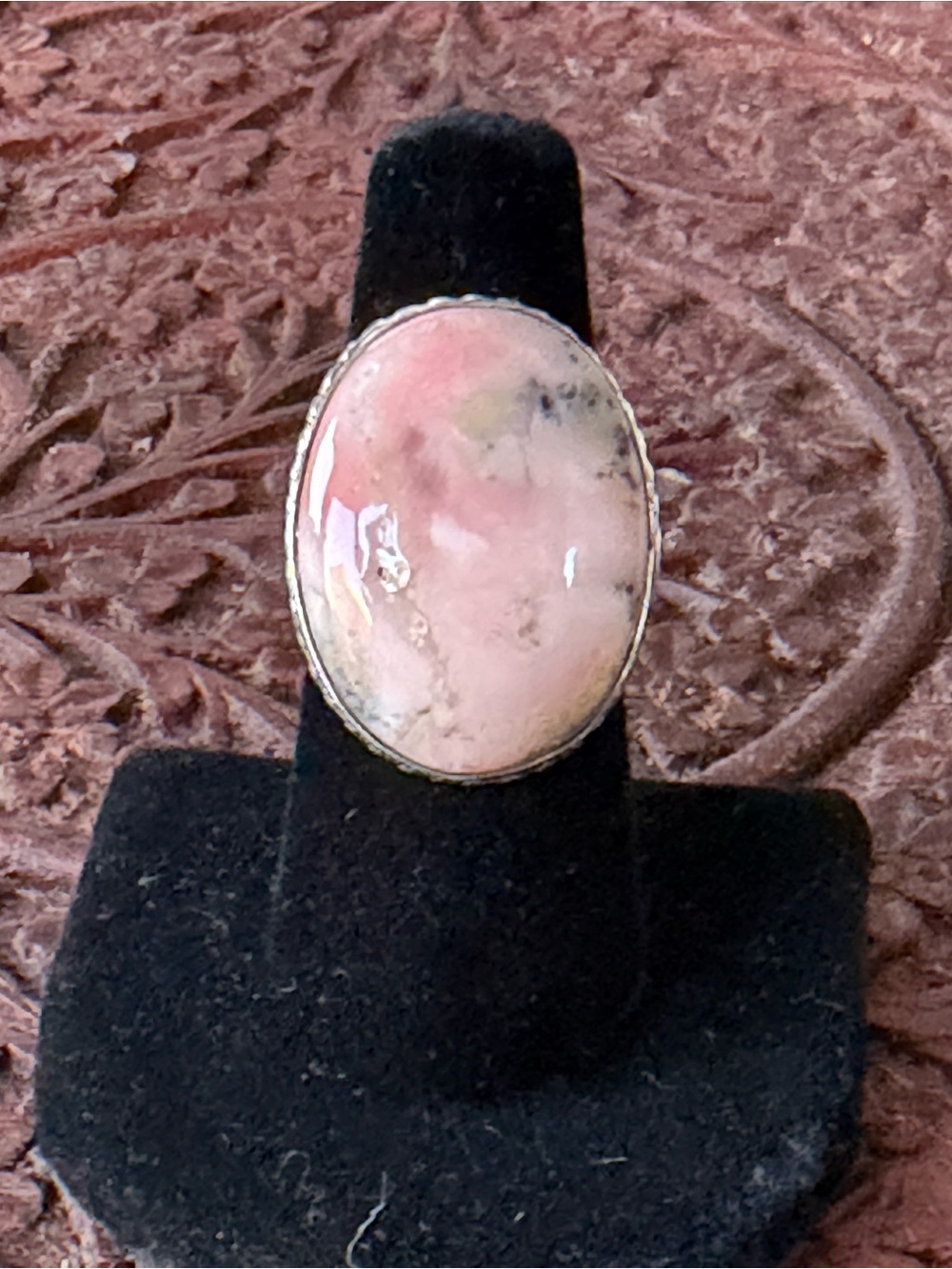 Rhodochrosite Statement Ring _ 925 stamp _ Size 7.75